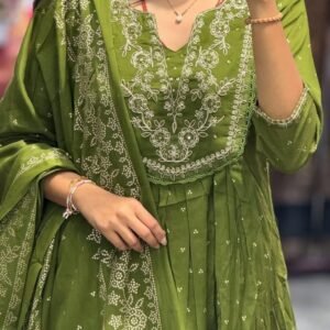 Anarkali Printed Kurta With Malmal Dupatta Set