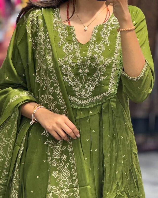Anarkali Printed Kurta With Malmal Dupatta Set