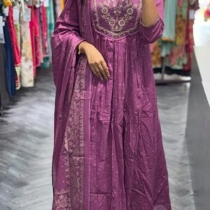 Anarkali Printed Kurta With Malmal Dupatta Set
