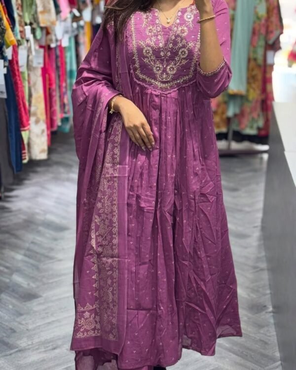 Anarkali Printed Kurta With Malmal Dupatta Set