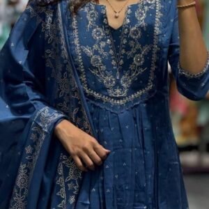 Anarkali Printed Kurta With Malmal Dupatta Set