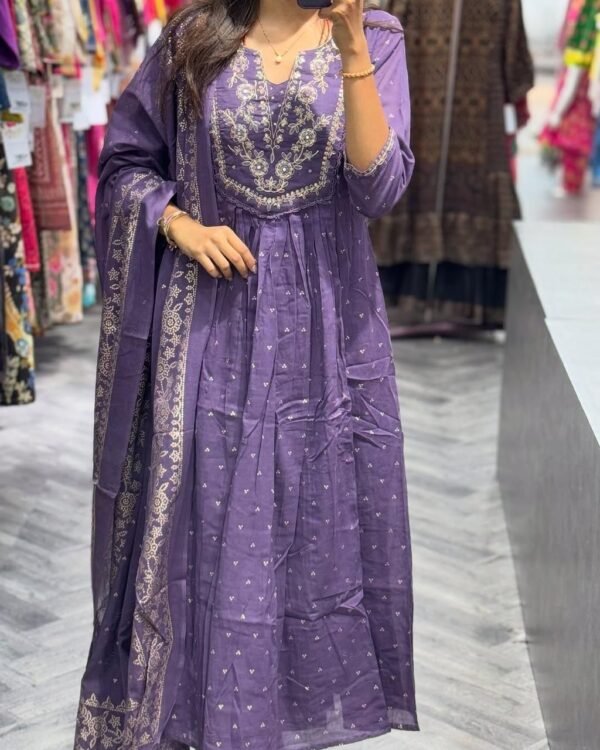 Anarkali Printed Kurta With Malmal Dupatta Set - Image 18