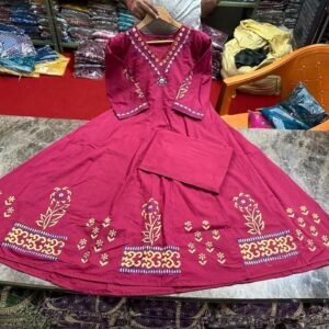Anarkali Printed Kurta With Malmal Dupatta Set