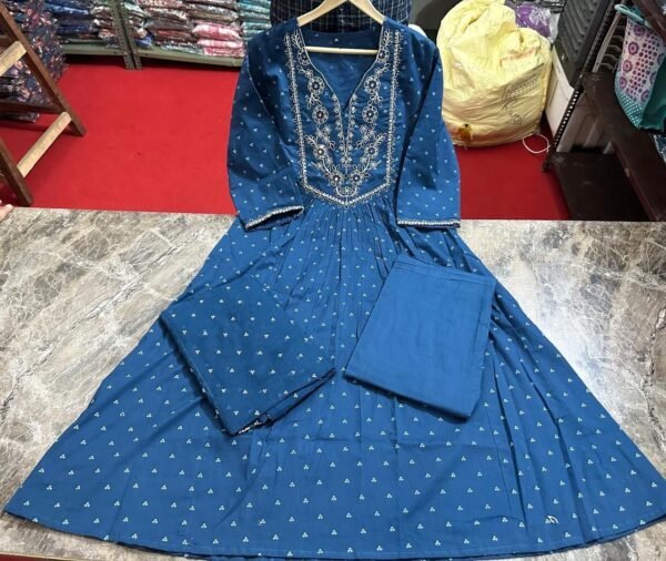 Anarkali Printed Kurta With Malmal Dupatta Set - Image 9