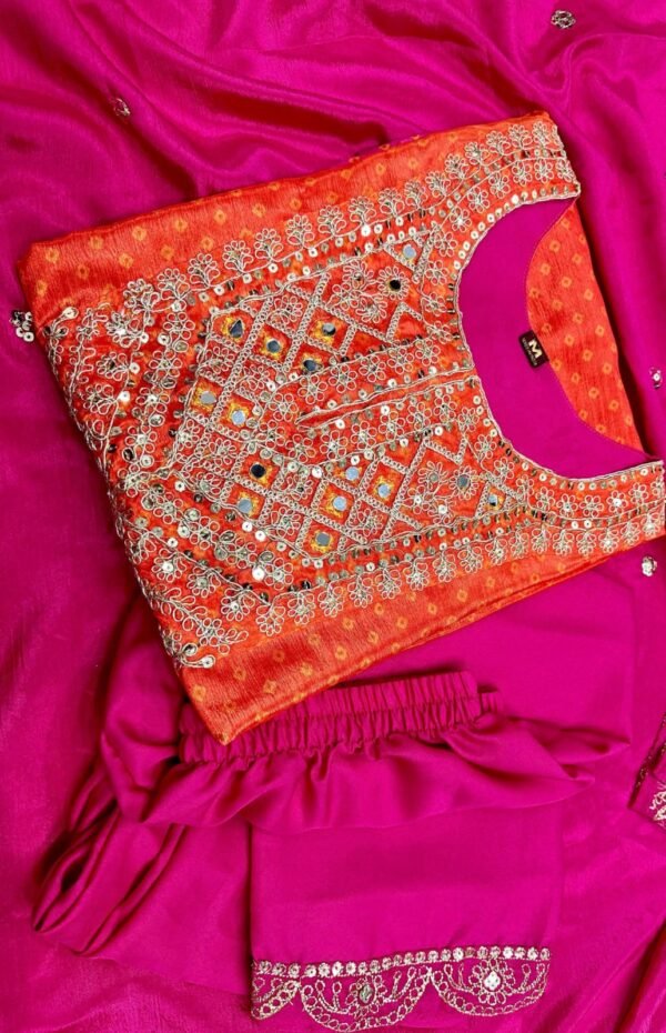 Women-Chinon Silk Fastive Wear With Dupatta Set - Image 10