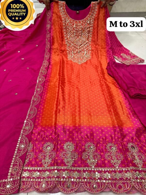 Women-Chinon Silk Fastive Wear With Dupatta Set - Image 12