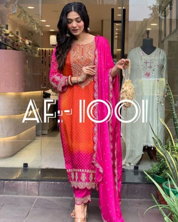 Women-Chinon Silk Fastive Wear With Dupatta Set - Image 13