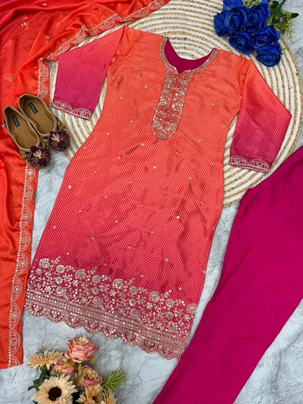 Women-Chinon Silk Fastive Wear With Dupatta Set - Image 7