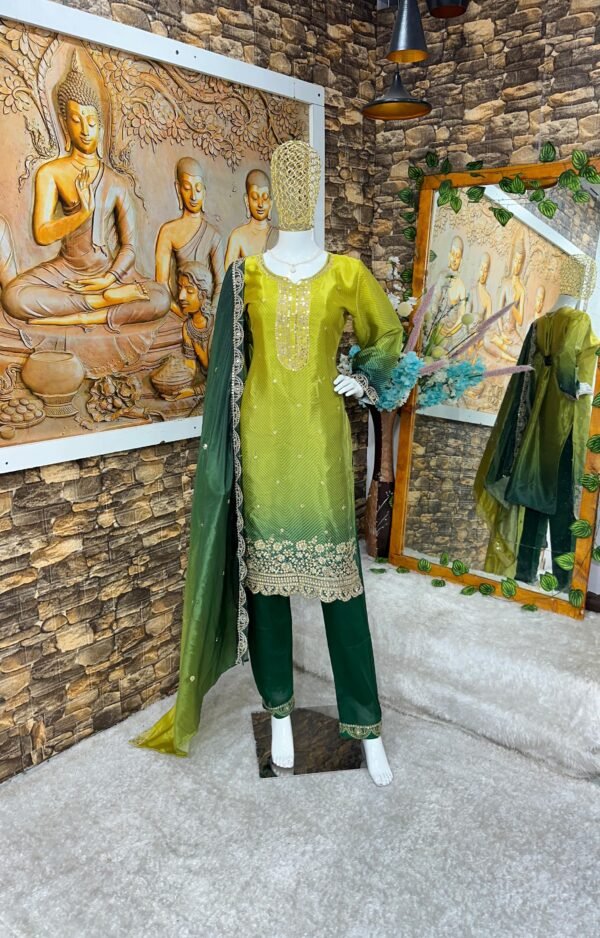 Women-Chinon Silk Fastive Wear With Dupatta Set - Image 2