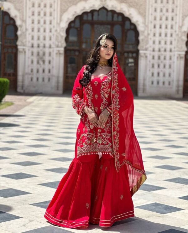 Embroidered Suit & Sharara - Image 3