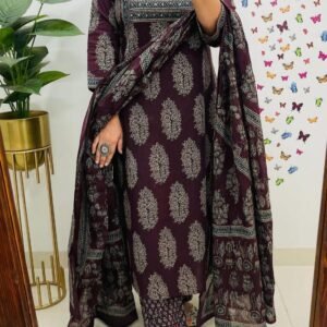 Pure fine Cotton fabric Kurti with Pant Red
