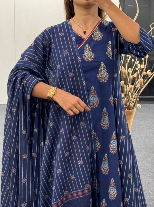 Pure fine Cotton fabric Kurti with Pant Blue