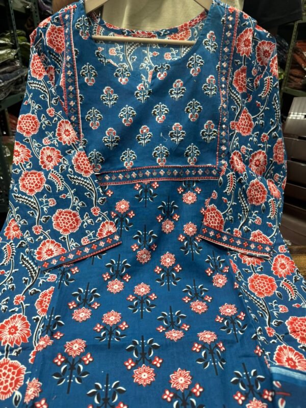 Pure fine Cotton fabric Kurti with Pant Blue Re