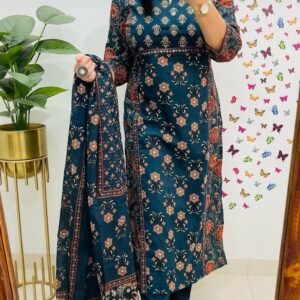 Pure fine Cotton fabric Kurti with Pant Blue