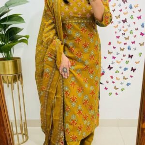 Pure fine Cotton fabric Kurti with Pant Dark Yellow