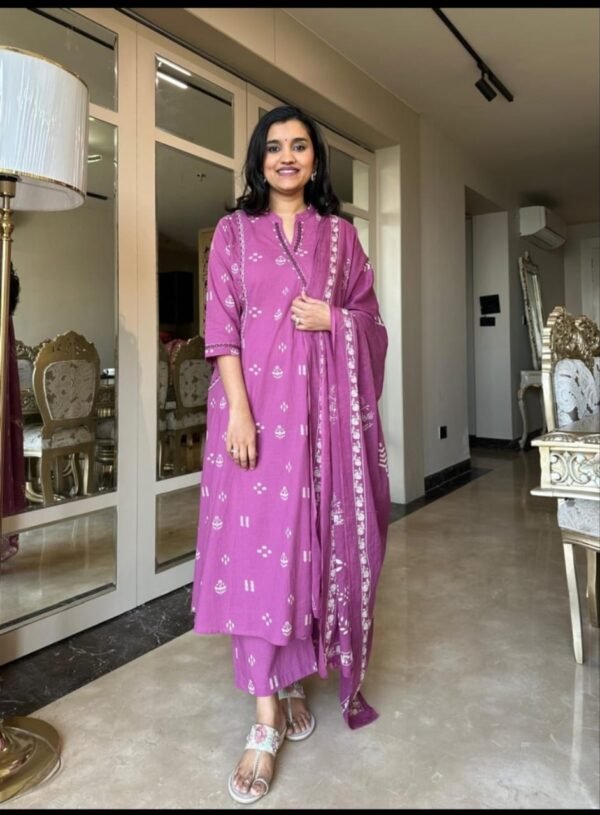 Pure fine Cotton fabric Kurti with Pant Pink