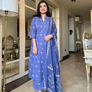 Pure fine Cotton fabric Kurti with Pant Sky Blue