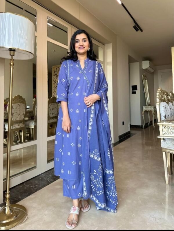 Pure fine Cotton fabric Kurti with Pant Sky Blue