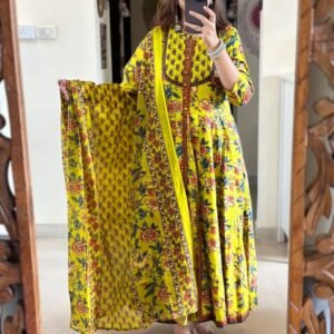 Pure fine Cotton fabric Kurti with Pant Dark Yellow