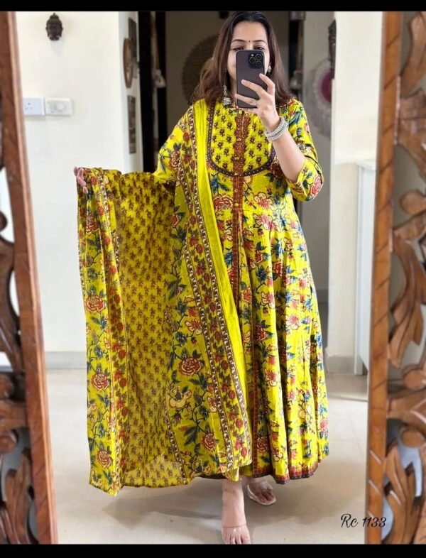 Pure fine Cotton fabric Kurti with Pant Dark Yellow
