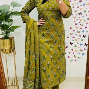 Pure fine Cotton fabric Kurti with Pant Dhani Colour