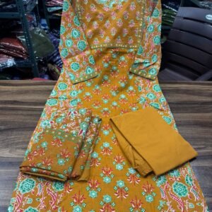 Pure fine Cotton fabric Kurti with Pant Dark Yellow